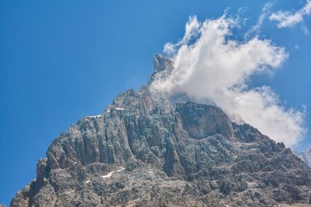 glacier on rocky mountain in summer seasonの写真素材