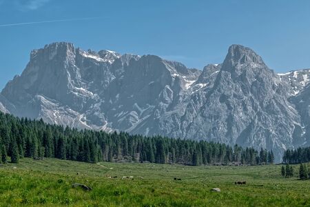 glacier on rocky mountain in summer seasonの写真素材