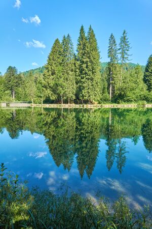 scenic landscape reflection on lakeの写真素材