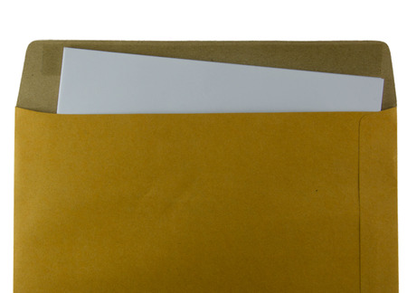 Opened brown Recycle envelope with paper letter inside on の写真素材