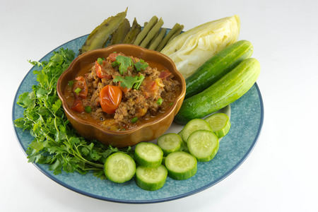 Nam Prik Aong (thai name) (Northern Thai Meat and Tomato Spicy Dip). Restaurantの写真素材