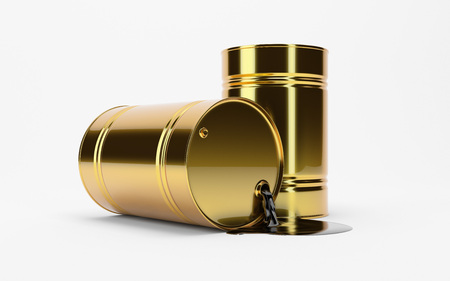 Gold Metal Oil Barrel on White Background, Industrial Concept. WTI, Brent.の写真素材