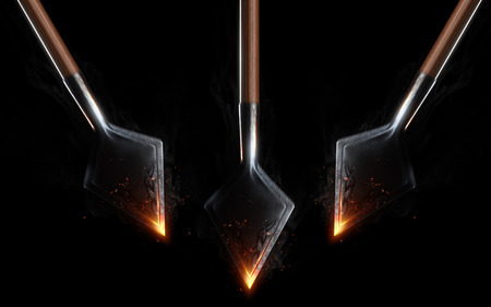 Blazing flying arrows on black background isolated. Concept. 3d renderの写真素材