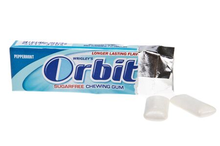 Wrigley's Orbit Chewing gum isolated on whiteのeditorial素材