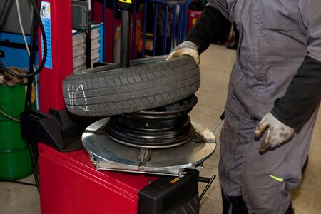 Tire change At the machanic shopのeditorial素材