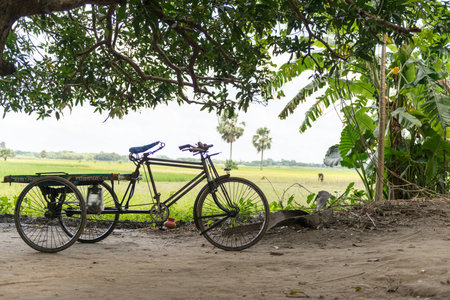 rickshaw driver catching a rest in central Dhaka, Bangladeshの写真素材