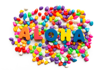 aloha word in colorful stoneの写真素材