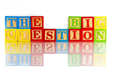 the big question words reflection on white backgroundの写真素材