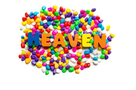 heaven words on the colorful stone and white backgroundの写真素材