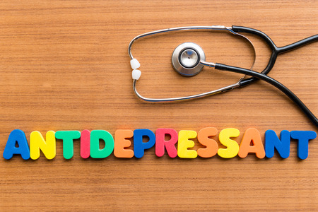 antidepressant colorful word on the wooden backgroundの写真素材