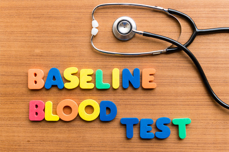 baseline blood test colorful word on the wooden backgroundの写真素材