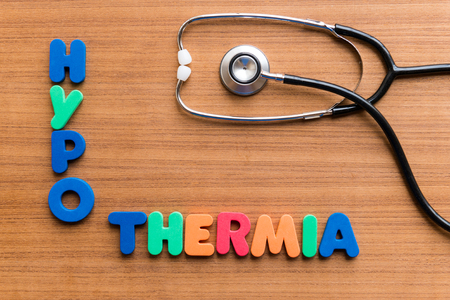hypothermia colorful word on the wooden backgroundの写真素材