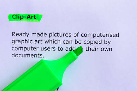 clip-art word highlighted on the white paperの写真素材