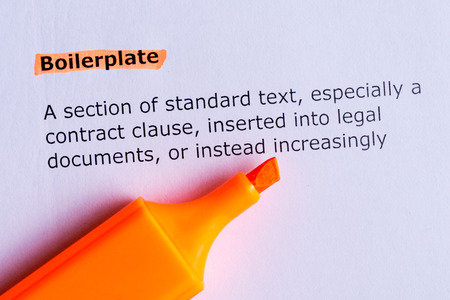 boilerplate word highlighted on the white paperの写真素材