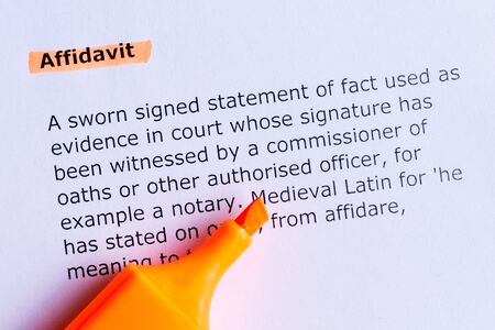 affidavit word highlighted  on the white paperの写真素材