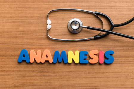 Anamnesis  colorful word with Stethoscope on wooden backgroundの写真素材