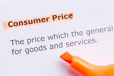 consumer price  word highlighted in the white backgoundの写真素材