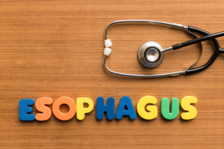 esophagus  colorful medical word and stethoscope on the wooden backgroundの写真素材