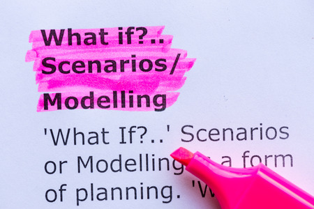 what if,scenario,modelling  word highlighted on the white backgroundの写真素材