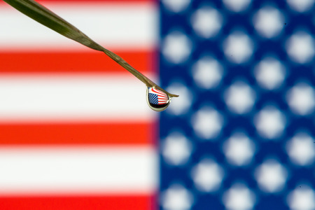 American flag through water dropの写真素材