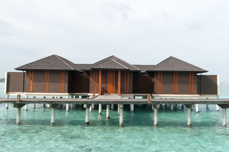 Male, Maldives - February 18, 2016: Maldives beautiful water Villa piles on the water in paradise islandのeditorial素材