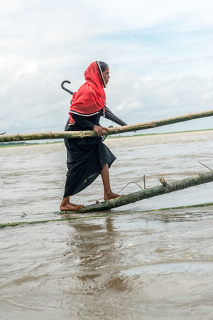 Dohar, Bangladesh - August 5, 2016: Heavy flooding from monsoon rain and tide from river in Dohar, Bangladesh on August 5, 2016のeditorial素材