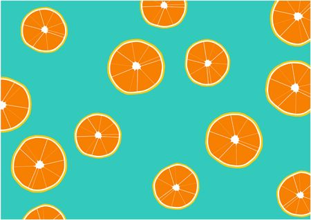 Oranges in blue background. Vector illustration.