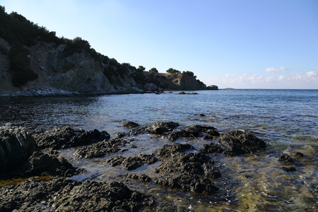 the coast of the Mediterranean sea in Sunny summer day.の写真素材
