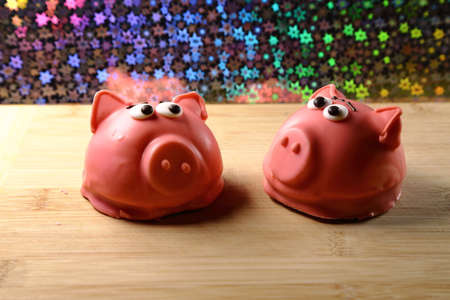 Cake in the form of a pink piggy.の写真素材