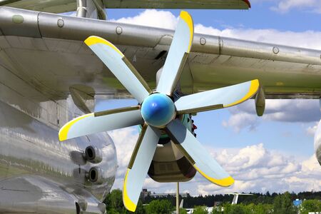 Propeller motor plane on a Sunny day.