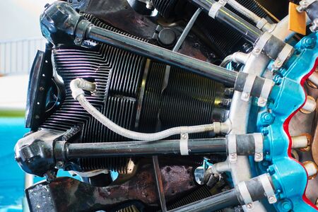Engine military aircraft close-up. The layout of the engine.