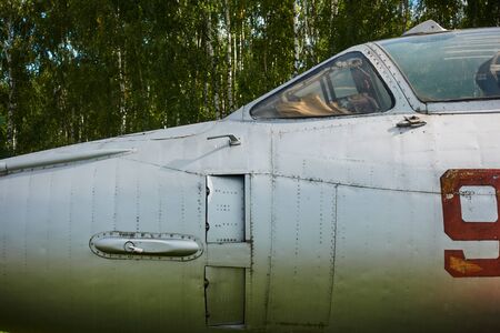 Jet fighter at the airport. The pilot's cockpit closeup.