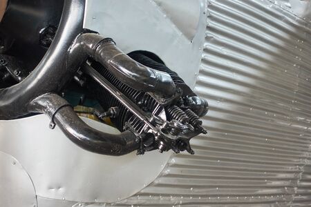 Engine military aircraft close-up. The layout of the engine.