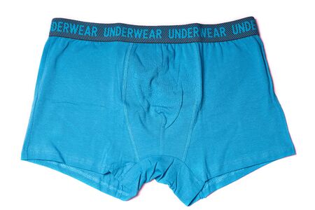 Blue men's briefs isolated on white background.の写真素材