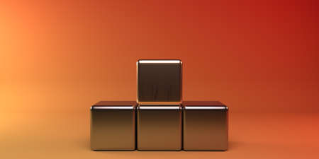 Abstract geometric shape of the podium made of metal cubes for the product. minimal concept. 3d...