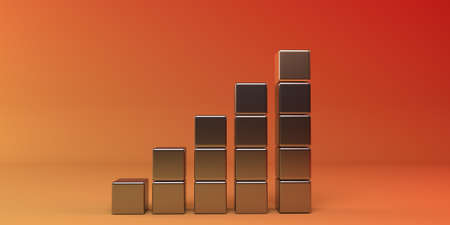 Abstract geometric scene made of metal cubes in the form of a graph. Minimal concept. 3d render.の写真素材