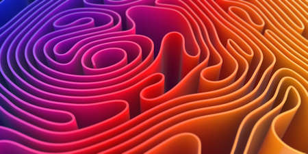 Abstract background of many curved surfaces. Geometric structure. 3D visualization.