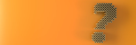 A question mark consisting of round geometric elements. Abstract orange background. 3d rendering.の写真素材