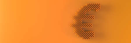 The symbol of the European currency made of small cylinders on an orange background. 3D visualization.の写真素材