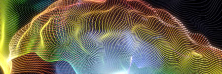 Abstract technological background of glowing colored lines with smooth curves. 3D rendering.の写真素材