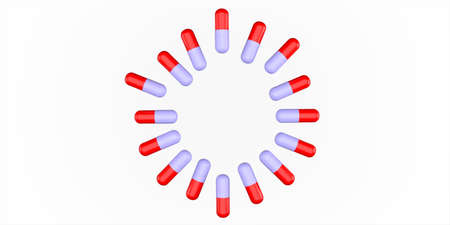 Pattern medical capsules, isolated on a white background. Capsules for the medicine. 3D rendering.