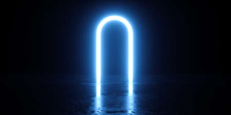 Abstract door in the form of luminous lines. Portal of light with an arch. 3d rendering.の写真素材