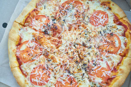 Hot fresh pizza close up.の写真素材