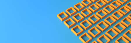 An abstraction with orange rectangles on an blue background. Geometric structure. 3D visualization.