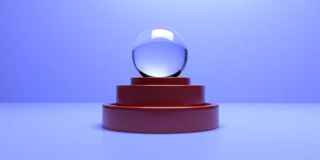 A glass ball on a pedestal. The minimum concept is a blue background. 3d rendering.の写真素材