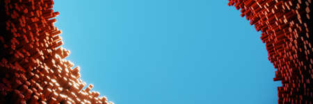 Abstract background of red cylinders of different heights and free space. 3D visualization.の写真素材