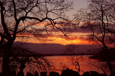 Sunset above Merrimac River. New Englandの写真素材