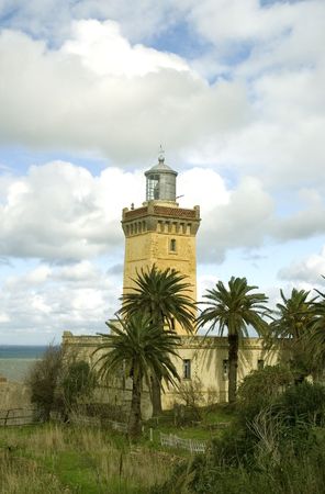 Lighthouse at Cap Spartel - one of Africa's (and the world's) greatest lighthouses, marking the southeastern entrance to the Strait of Gibralter from the Atlantic, and thus the northwestern corner of Africa.の写真素材