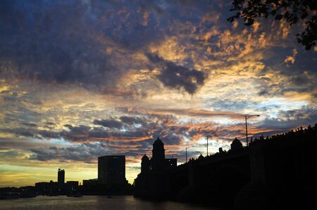 Sunset over the Longfellow Bridge. Boston.の写真素材