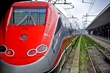 Fast train at the train station.